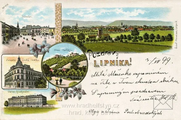 Helfštýn, litografie, DA, prošlá 1899