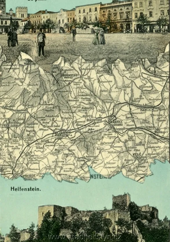 Helfštýn, MF, s mapkou, prošlá v r. 1908